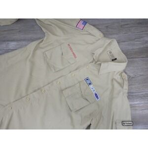Boy Scouts of America Uniform Shirt Adult M Beige Button Up Leader Badges Patch